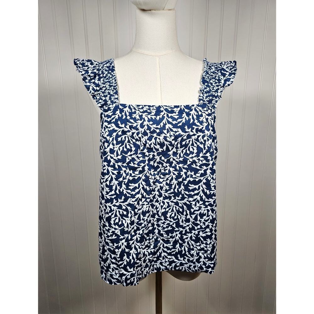 J. Crew‎ Smocked Ruffle Shoulder Blue Tank Top Blouse Women's Size XS NWT